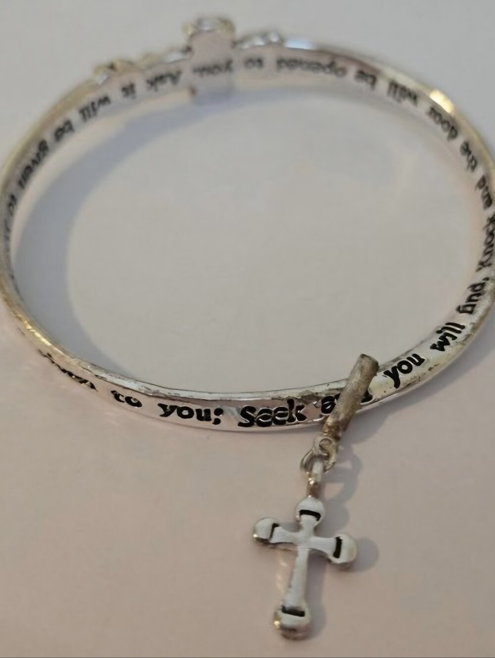 CROSS BANGLE BRACELET BY MOBIUS WITH INSCRIBED VERSE